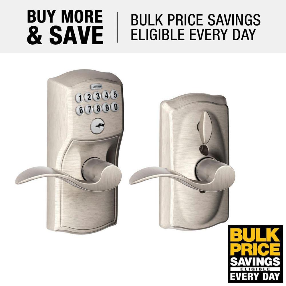 Camelot Satin Nickel Electronic Door Lock with Accent Door Lever Featuring Flex Lock - Super Arbor