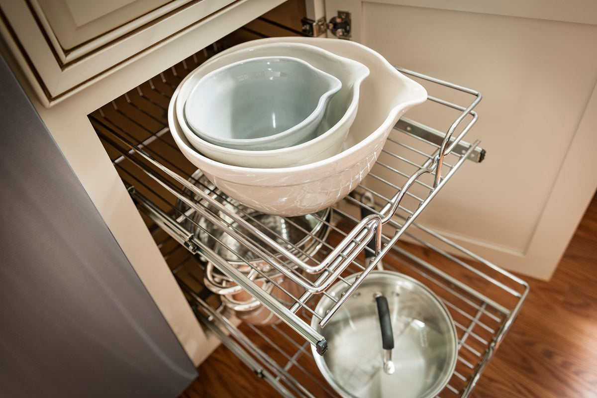 Rev-A-Shelf Two-Tier Pull-Out Baskets, 14.75-in W x 19-in H x 22-in D, Chrome, Soft-Close, 100-lb Slides