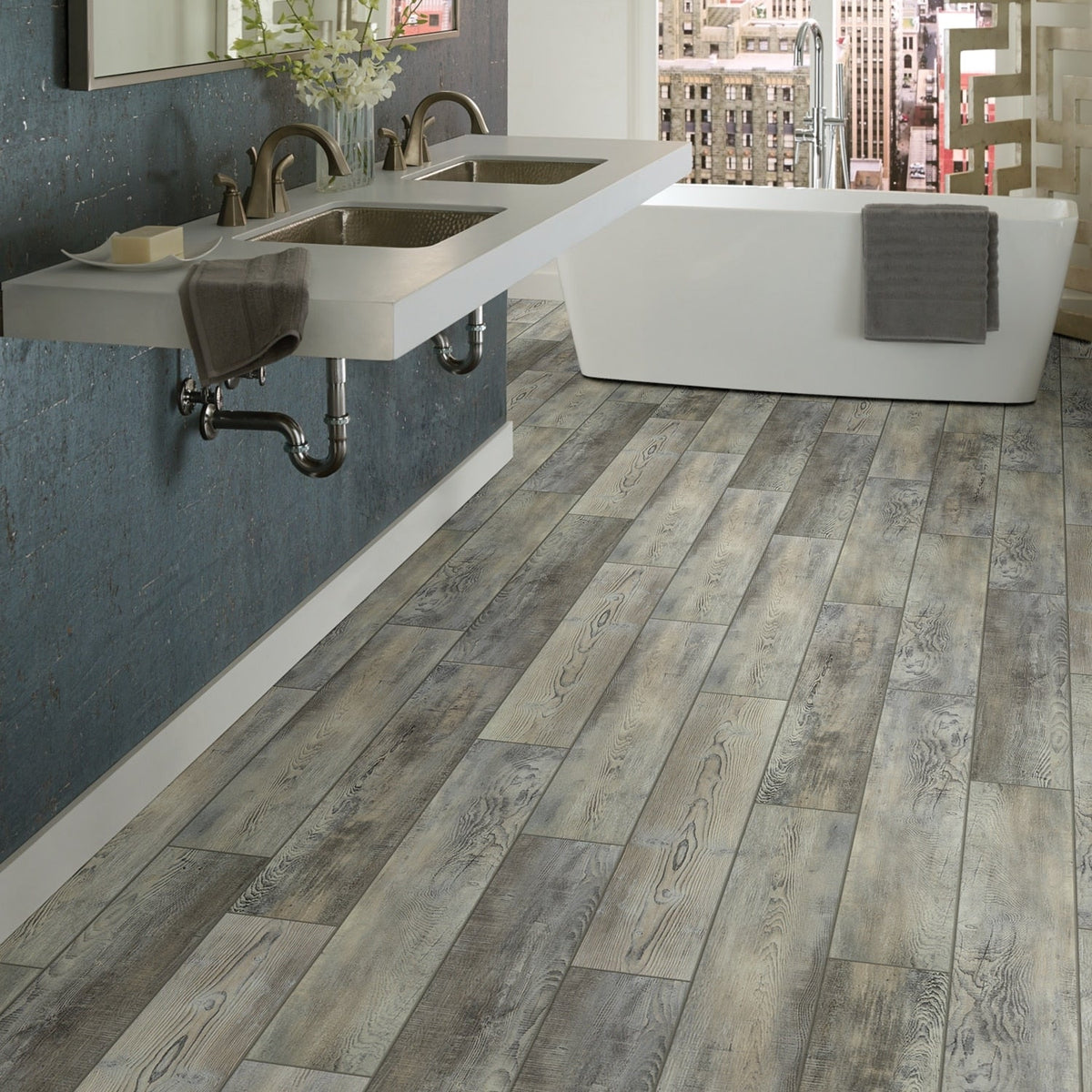 Shaw Parallax HD Plus Dazzling Gray 20-mil x 7-in W x 48-in L Waterproof Interlocking Luxury Vinyl Plank Flooring (18.91-sq ft/ Carton)