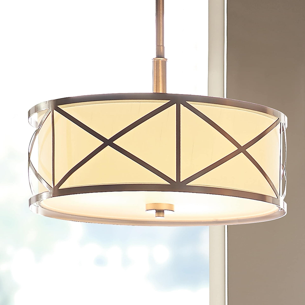 Kichler Edenbrook Brushed Nickel Modern/Contemporary Etched Glass Drum Pendant Light, 17-in