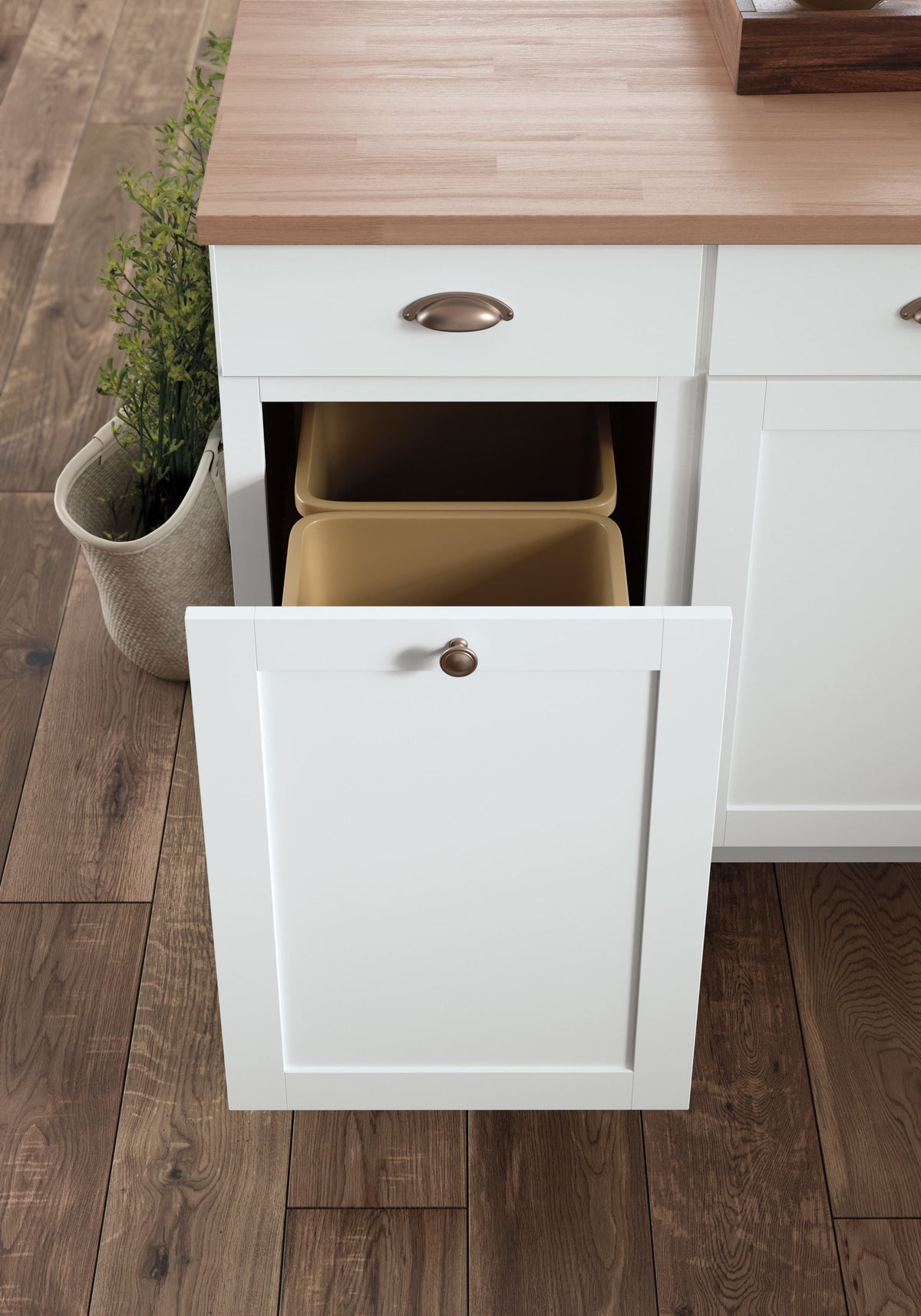 Diamond NOW Arcadia 18-in W x 35-in H x 23.75-in D White 1-Drawer Pull-out Wastebasket Base Fully Assembled Cabinet (Recessed Panel Shaker Style)