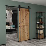 6 ft./72 in. Black Steel Bent Strap Sliding Barn Door Track and Hardware Kit with 12 in. Cylinder Handle and Floor Guide - Super Arbor