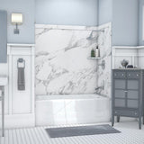 Elite 32 in. x 60 in. x 60 in. 9-Piece Easy Up Adhesive Tub Surround in Calacatta White - Super Arbor