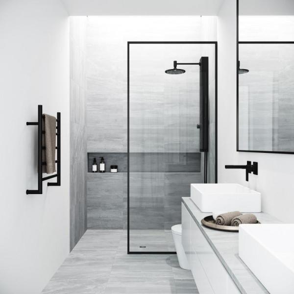 33 in. x 73 in. Frameless Fixed Shower Screen in Matte Black - Super Arbor