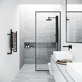 33 in. x 73 in. Frameless Fixed Shower Screen in Matte Black - Super Arbor
