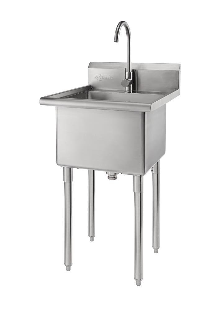 TRINITY NSF Certified 24-in Stainless Steel Freestanding Utility Tub with Faucet