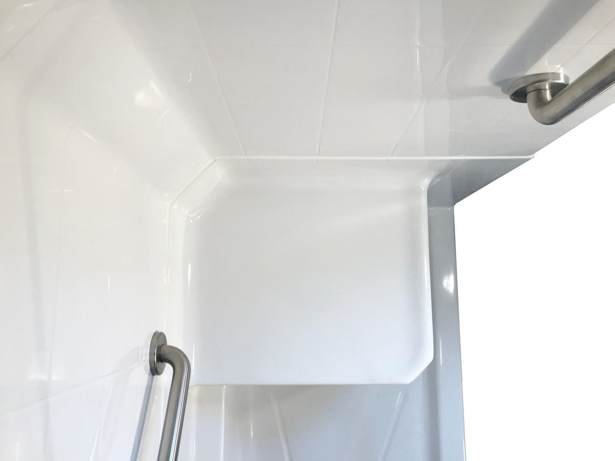 Ella Standard 60 in. x 33 in. x 77 in. 1-Piece Low Threshold Shower Stall in Biscuit with Left-Hand Seat and Right Drain