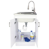 All-in-One 23.6 in. x 19.7 in. x 34.6 in. Particle Board Utility Sink and Cabinet with Faucet and Accessory Kit - Super Arbor