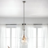 Kichler Everly 3-Light Brushed Nickel Transitional Seeded Glass Teardrop Led, Medium Hanging Pendant Light