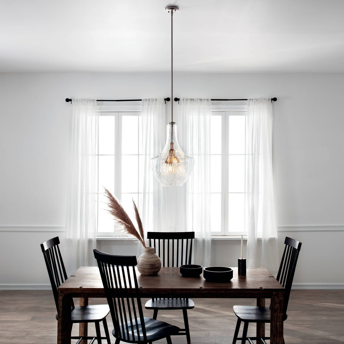 Kichler Everly 3-Light Brushed Nickel Transitional Seeded Glass Teardrop Led, Medium Hanging Pendant Light