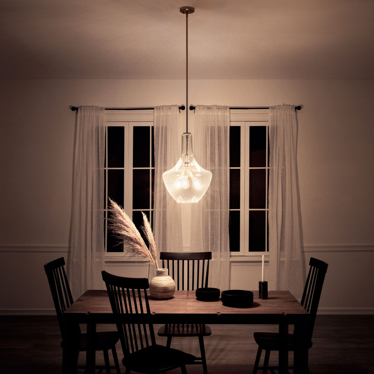 Kichler Everly 3-Light Brushed Nickel Transitional Seeded Glass Teardrop Led, Medium Hanging Pendant Light