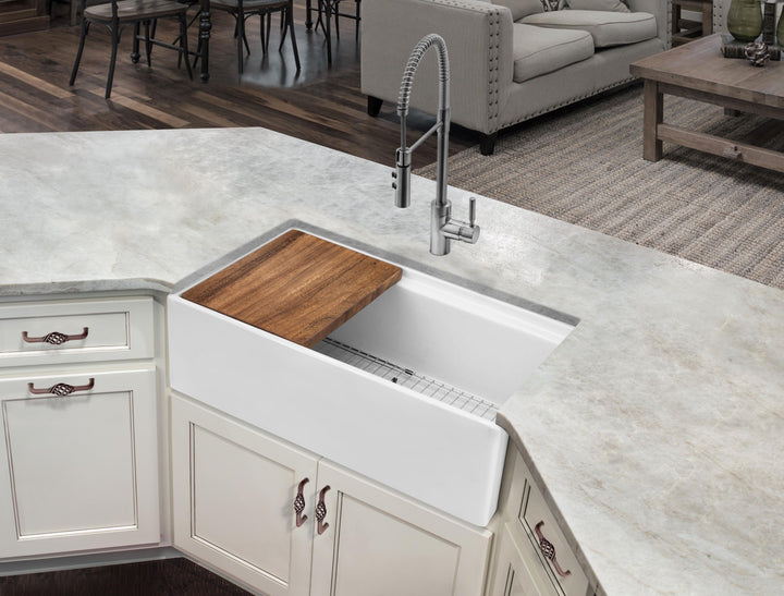 Superior Sinks 33-in x 19-in White Fireclay Single Bowl Tall Apron-Front Undermount Workstation Farmhouse Kitchen Sink, SPFC33LDGX