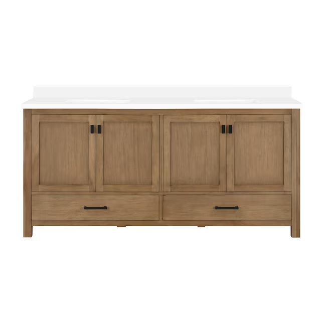 allen + roth Ronald 72-in Almond Toffee Undermount Double Sink Bathroom Vanity with White Engineered Stone Top