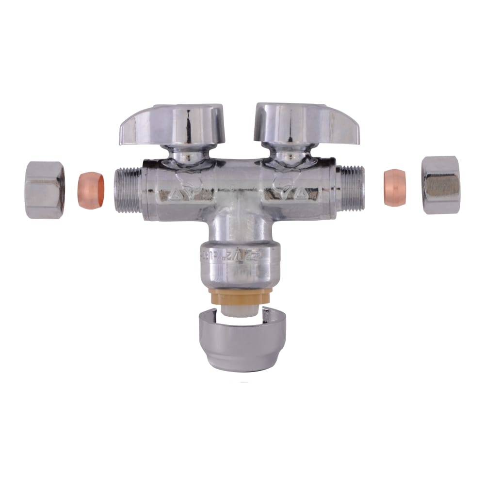 SharkBite Brass 1/2-in Push-to-Connect x 3/8-in OD Compression Quarter-Turn Dual Shut-Off Valve