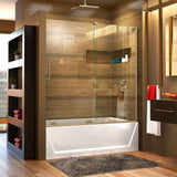 DreamLine Mirage-X 56 to 60 in. W x 58 in. H Semi-Frameless Sliding Tub Door, Brushed Nickel