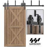11 ft./132 in. Black Sliding Bypass Barn Door Hardware Track Kit for Double Doors with Non-Routed Floor Guide - Super Arbor