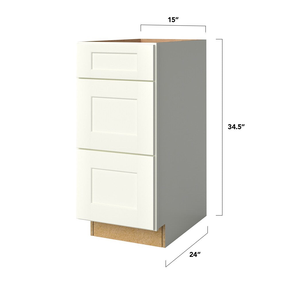 allen + roth Aveley 15-in W x 34.5-in H x 24-in D Linen 3-Drawer Base Fully Assembled Cabinet (Flat Panel Style)