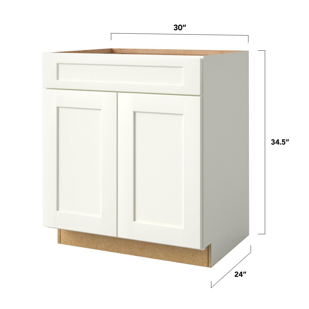 allen + roth Aveley 30-in W x 34.5-in H x 24-in D Linen 1-Drawer Base Fully Assembled Cabinet (Flat Panel Shaker Style)