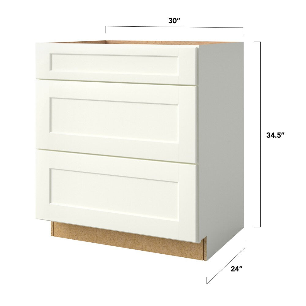 allen + roth Aveley 30-in W x 34.5-in H x 24-in D Linen 3-Drawer Base Fully Assembled Cabinet (Flat Panel Style)