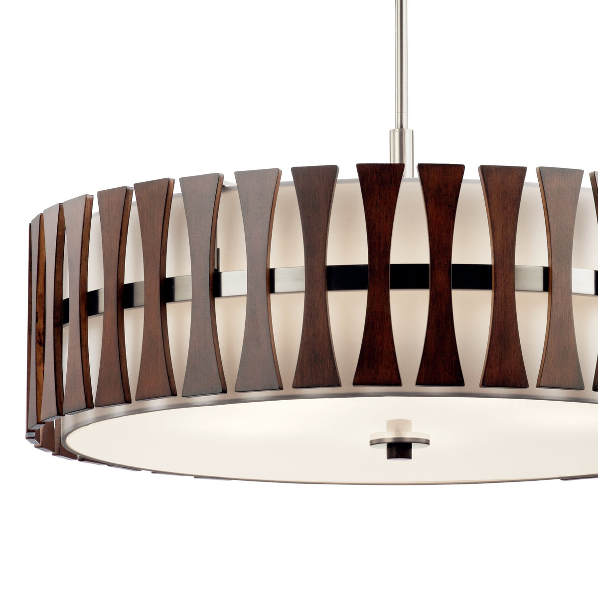 Kichler Cirus 5-Light Auburn Stained Transitional Etched Glass Drum Large Hanging Pendant Light