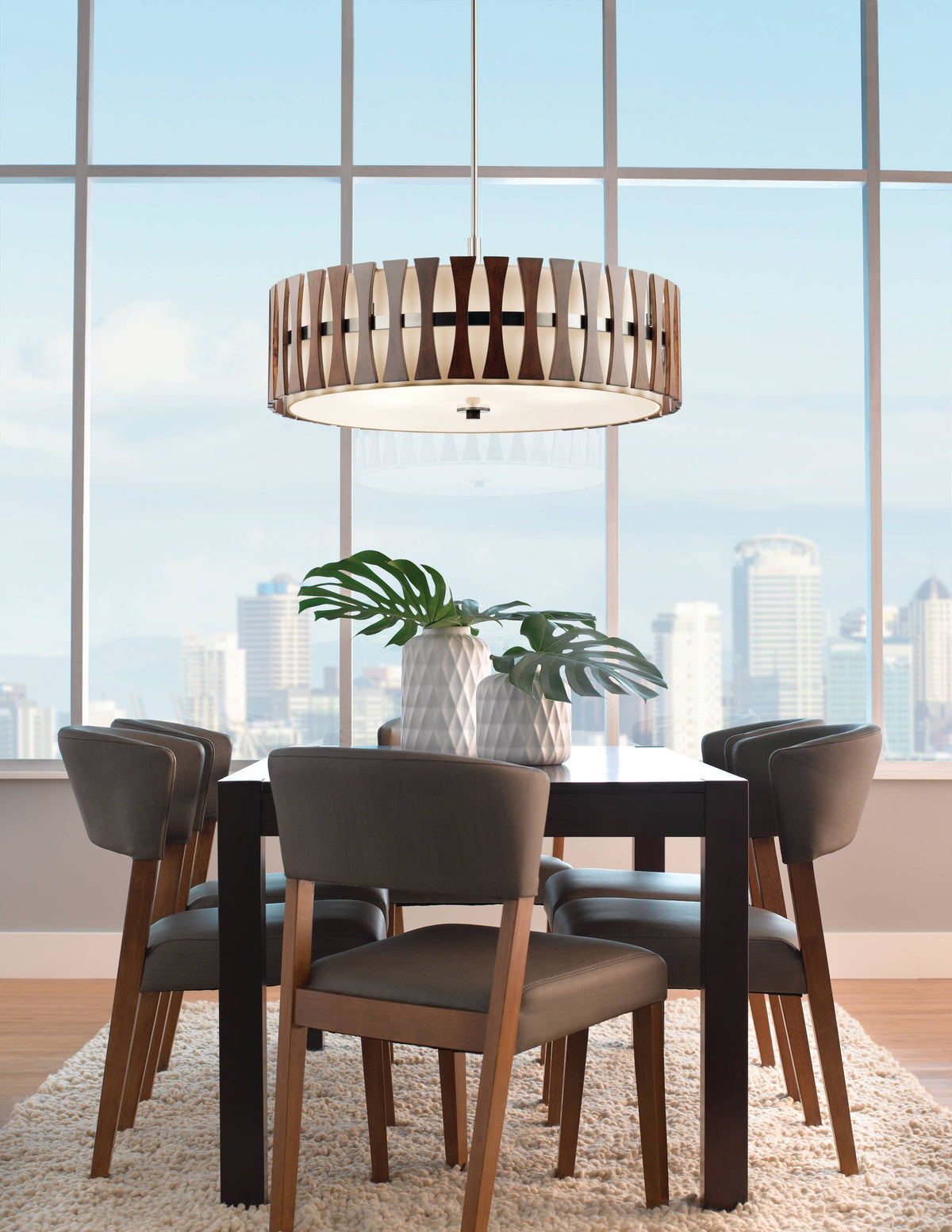 Kichler Cirus 5-Light Auburn Stained Transitional Etched Glass Drum Large Hanging Pendant Light