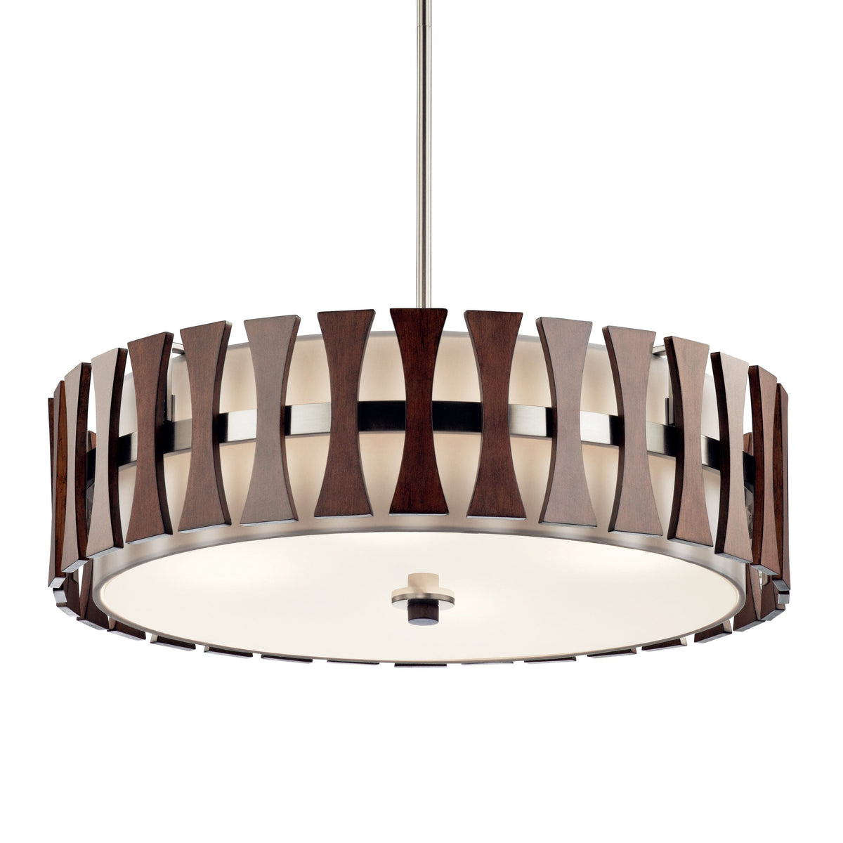 Kichler Cirus 4-Light Auburn Stained Transitional Etched Glass Drum Large Hanging Pendant Light