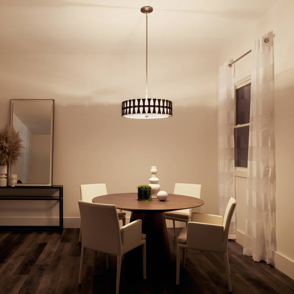 Kichler Cirus 4-Light Auburn Stained Transitional Etched Glass Drum Large Hanging Pendant Light