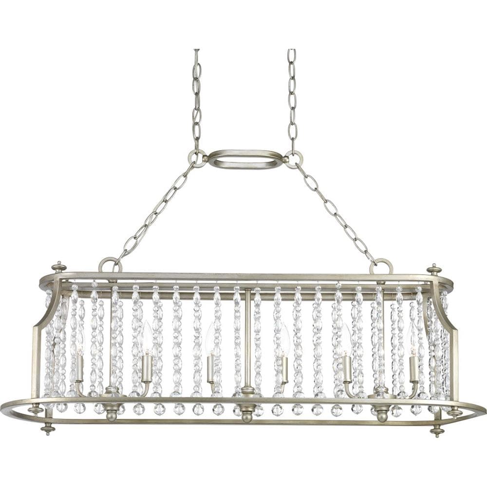 Progress Lighting Desiree 6-Light Silver Ridge Glam Linear Large Hanging Kitchen Island Light