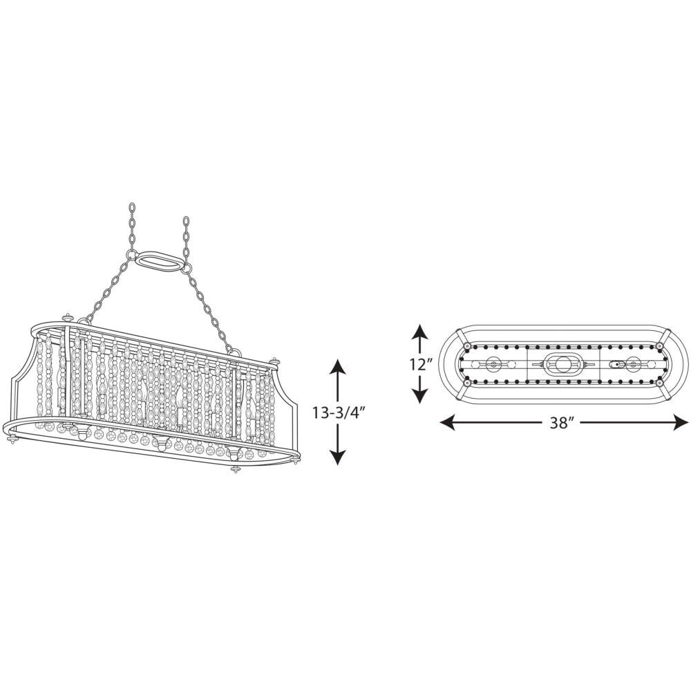 Progress Lighting Desiree 6-Light Silver Ridge Glam Linear Kitchen Island Light, 38-in