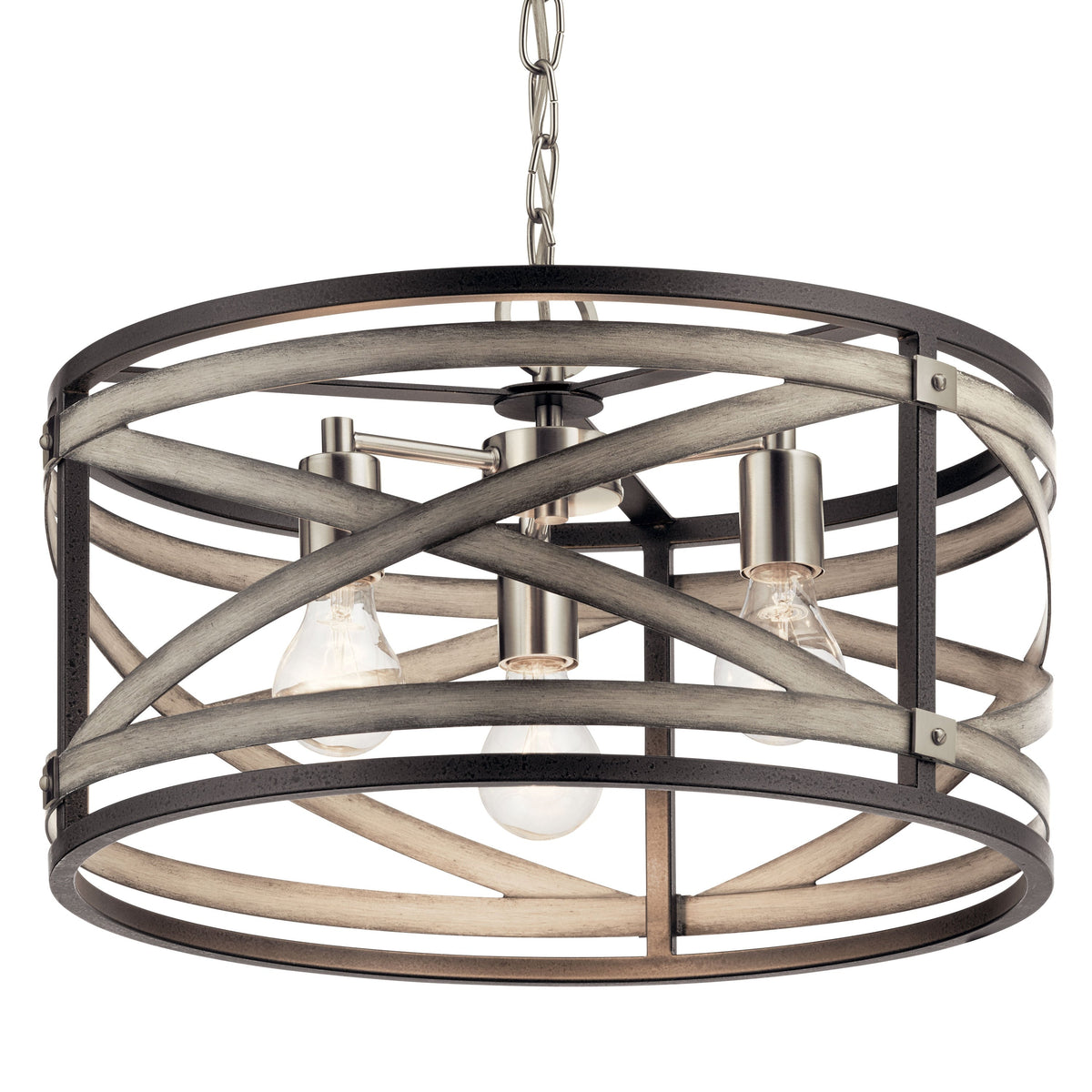 Kichler Stetton 3-Light Anvil Iron Farmhouse Drum Medium Hanging Pendant Light