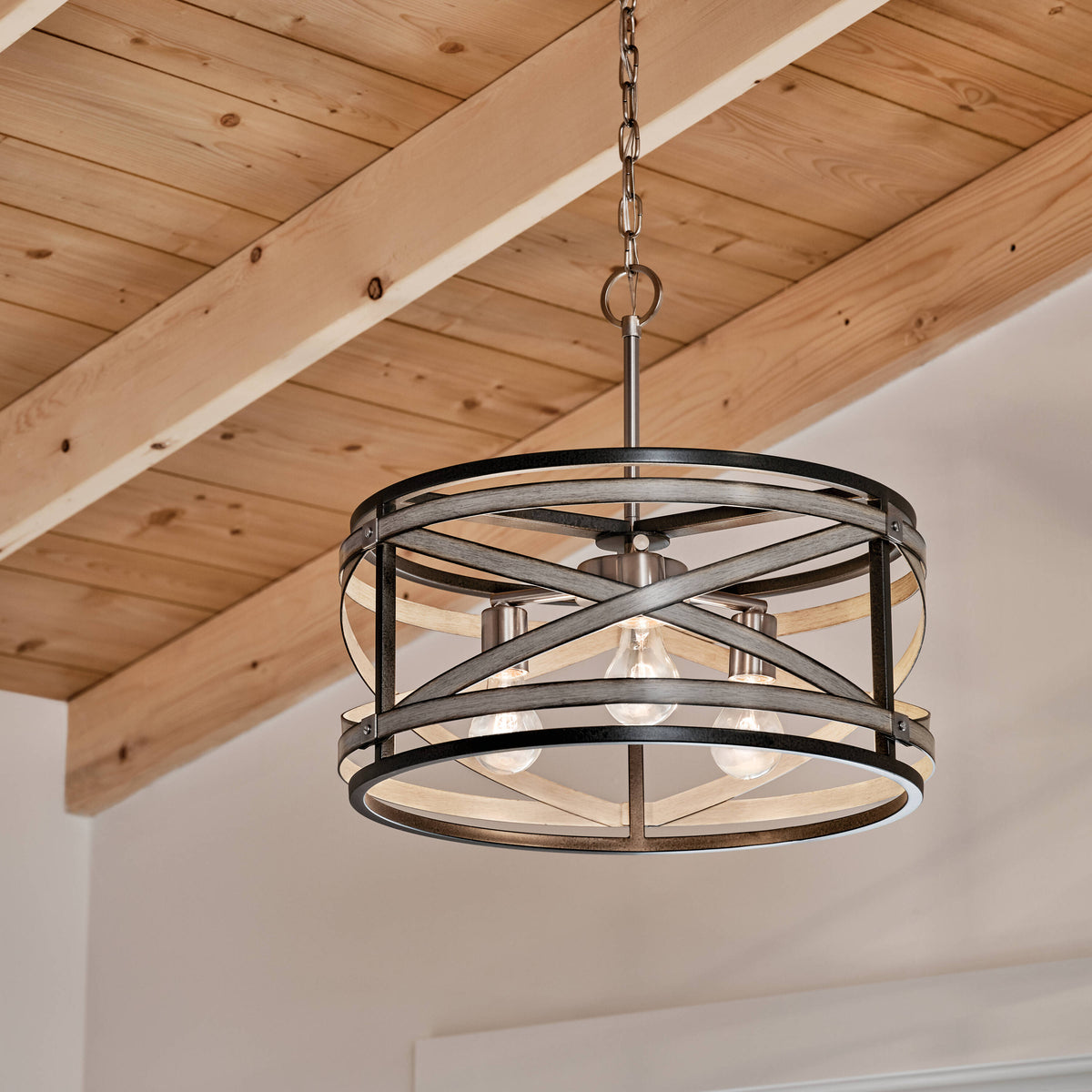 Kichler Stetton 3-Light Anvil Iron Farmhouse Drum Medium Hanging Pendant Light