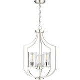 Progress Lighting Lassiter 3-Light Brushed Nickel Traditional Clear Glass Cylinder Medium Hanging Pendant Light