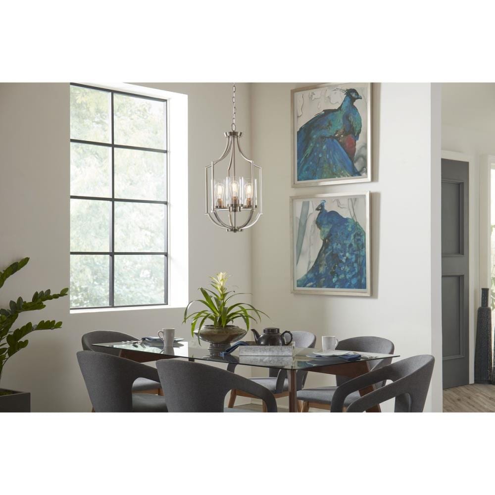 Progress Lighting Lassiter 3-Light Brushed Nickel Traditional Clear Glass Cylinder Medium Hanging Pendant Light