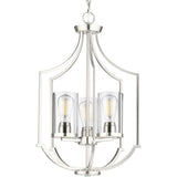 Progress Lighting Lassiter 3-Light Brushed Nickel Traditional Clear Glass Cylinder Medium Hanging Pendant Light