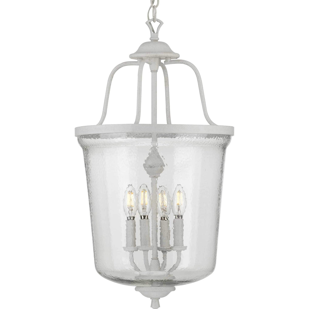 Progress Lighting Bowman 4-Light Cottage White Coastal Clear Glass Bell Medium Hanging Pendant Light