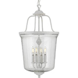 Progress Lighting Bowman 4-Light Cottage White Coastal Clear Glass Bell Medium Hanging Pendant Light