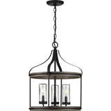 Progress Lighting Brenham 3-Light Matte Black Farmhouse Seeded Glass Cylinder Medium Indoor/Outdoor Hanging Pendant Light