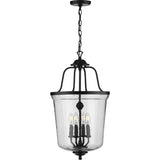 Progress Lighting Bowman 4-Light Matte Black Coastal Clear Glass Bell Medium Hanging Pendant Light