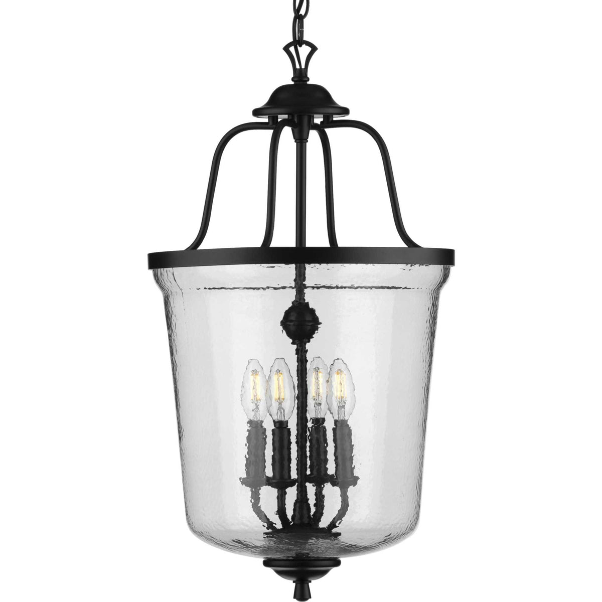 Progress Lighting Bowman 4-Light Matte Black Coastal Clear Glass Bell Medium Hanging Pendant Light