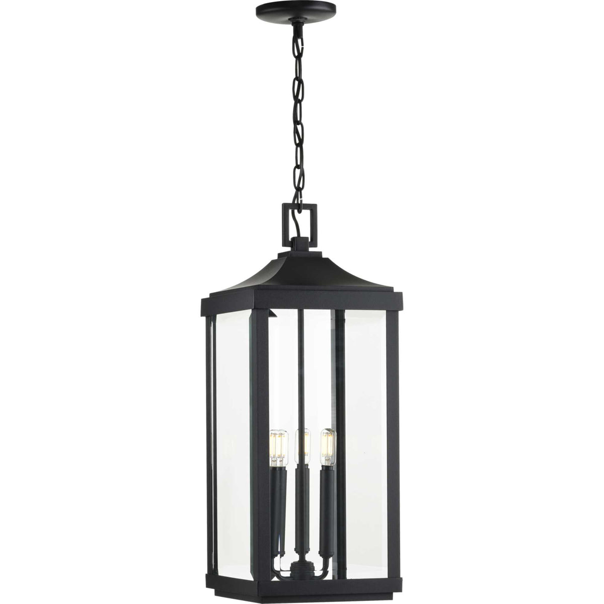 Progress Lighting Gibbes Street 3-Light Black Traditional Clear Glass Lantern Mini Outdoor Hanging Pendant Light
