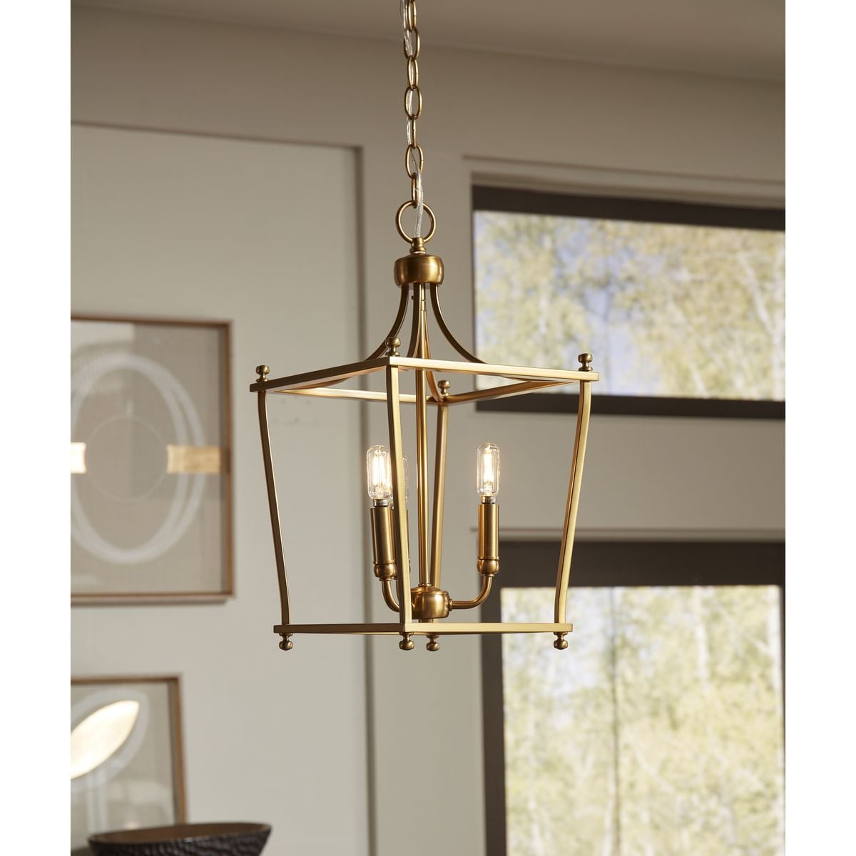 Progress Lighting Parkhurst 3-Light Brushed Bronze Traditional Lantern Medium Hanging Pendant Light