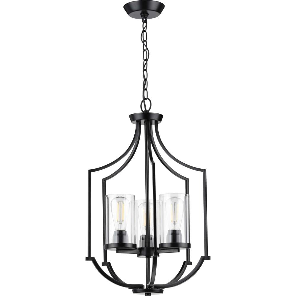 Progress Lighting Lassiter 3-Light Black Traditional Clear Glass Cylinder Medium Hanging Pendant Light
