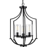Progress Lighting Lassiter 3-Light Black Traditional Clear Glass Cylinder Medium Hanging Pendant Light