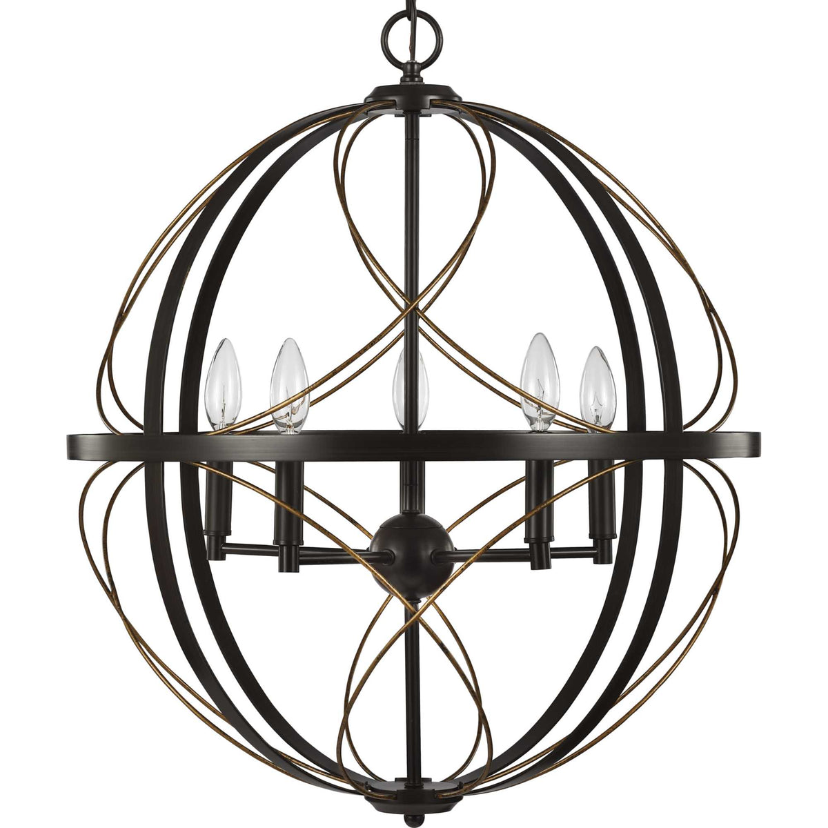 Progress Lighting Brandywine 5-Light Antique Bronze Transitional Globe Medium Hanging Pendant Light