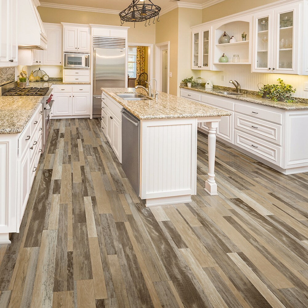 Congoleum AirStep Plus Edgewood Feather Edge Gray Wood Look 12-ft W Cut-to-Length Low-Gloss Sheet Vinyl, 13-mil Wear Layer