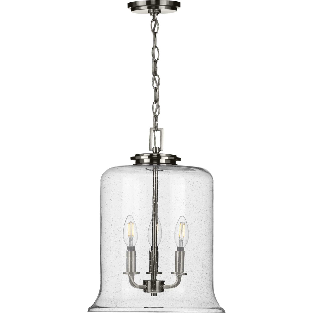 Progress Lighting Winslett 3-Light Brushed Nickel Coastal Seeded Glass Cylinder Medium Hanging Pendant Light