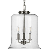 Progress Lighting Winslett 3-Light Brushed Nickel Coastal Seeded Glass Cylinder Medium Hanging Pendant Light