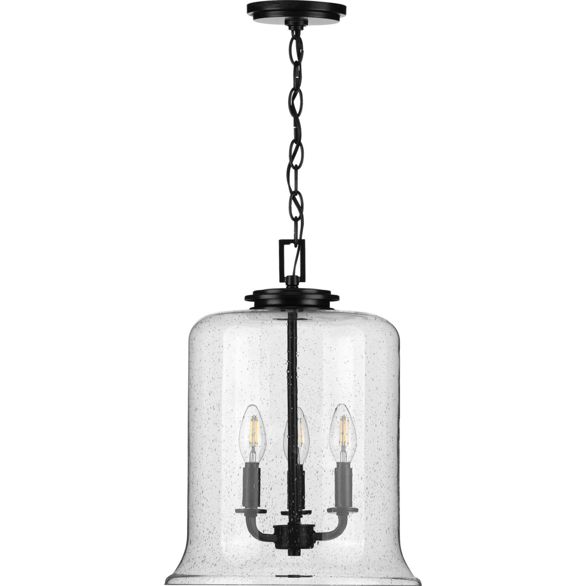 Progress Lighting Winslett 3-Light Matte Black Coastal Seeded Glass Cylinder Medium Hanging Pendant Light