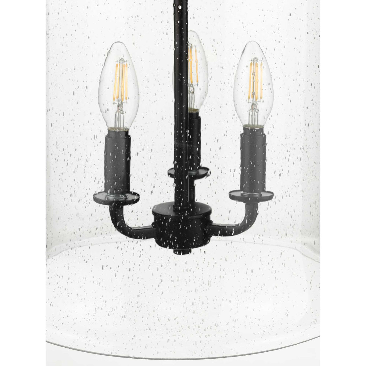 Progress Lighting Winslett 3-Light Matte Black Coastal Seeded Glass Cylinder Medium Hanging Pendant Light