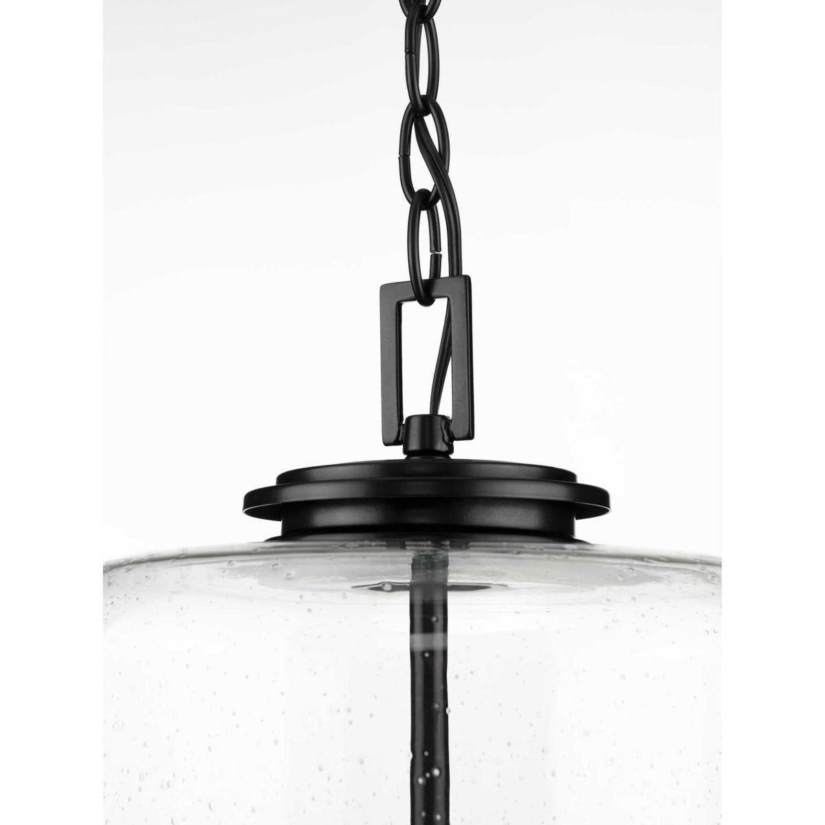 Progress Lighting Winslett 3-Light Matte Black Coastal Seeded Glass Cylinder Medium Hanging Pendant Light
